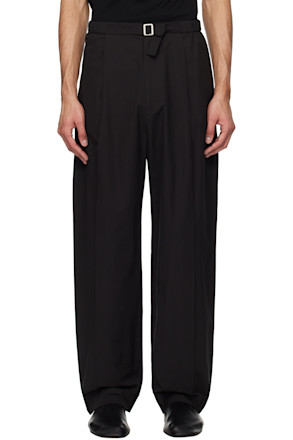Black Belted Tuck Banding Trousers