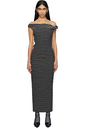 Black & White Striped Midi Dress
