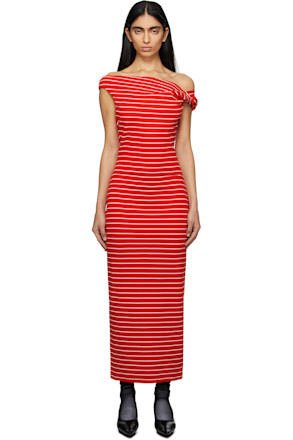 Red & White Striped Midi Dress
