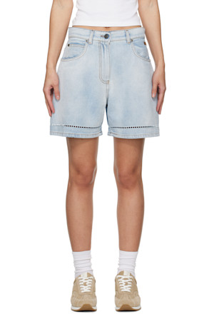 Blue Perforated Light Washed Denim Shorts