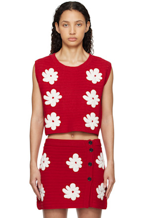 Red Crocheted Sweater Vest