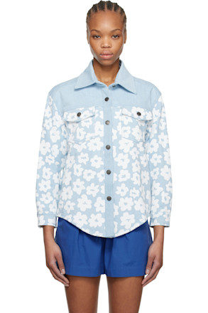 Blue Printed Denim Shirt