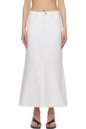 White 'The Flounce' Denim Midi Skirt