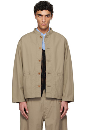Taupe Band Collar Shirt Jacket