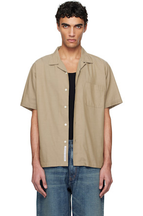 Beige Open Collar Panama S/S Shirt