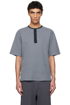 Blue Henry Neck Thermal Sweat Henley