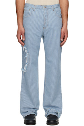 Blue & White Denim Circle Window Jeans