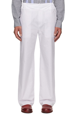 White Patchwork Elasticized Trousers
