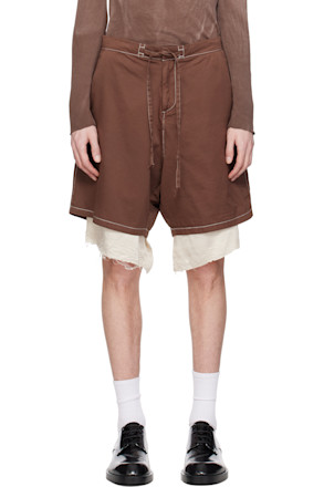 Brown Drill Satin Exploded Piece Dyed Shorts