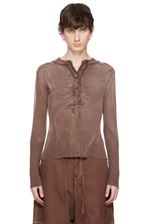 Brown Light Cotton Jersey Tyre Tracks Henley