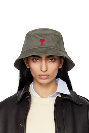 Gray Cotton Ami de Coeur Embroidery Bucket Hat