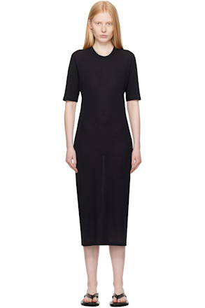 Black Cotton Short Sleeve Maxi Dress