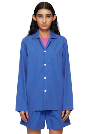 Blue Poplin Long-Sleeved Pyjama Shirt