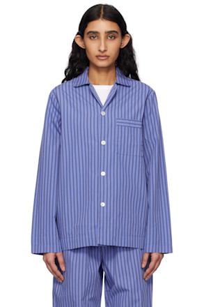 Blue & Black Poplin Long-Sleeved Pyjama Shirt