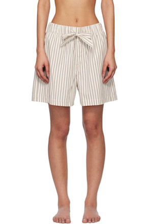 Off-White & Brown Poplin Pyjama Shorts