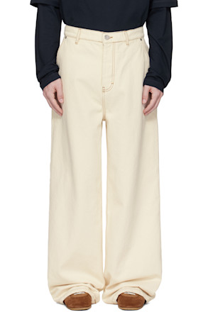Beige Cotton Wide Fit Jeans