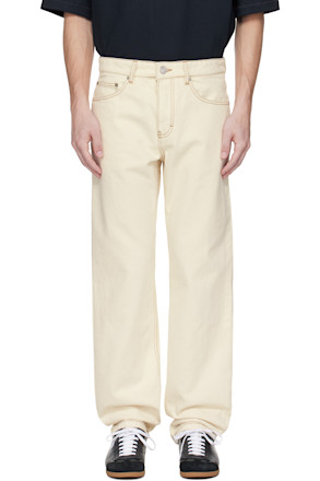 Beige Cotton Classic Fit Jeans