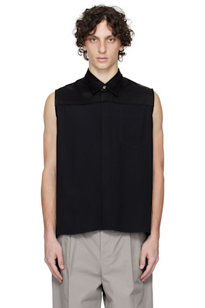 Black Contrasted Sleeveless Shirt