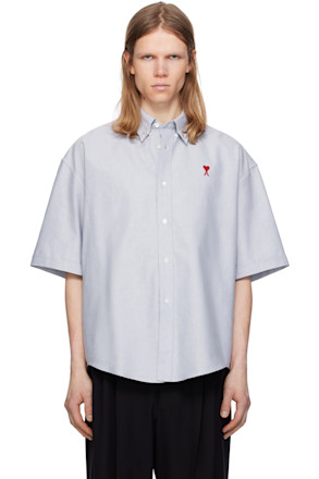 Blue Cotton Boxy Fit Short Sleeves Shirt