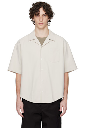 Gray Cotton Camp Collar Shirt