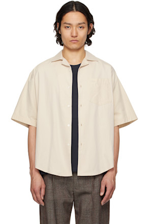 Beige Cotton Short Sleeve Boxy Shirt