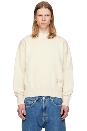 Off-White Cotton 'Ami' Embroidered Crewneck Sweater