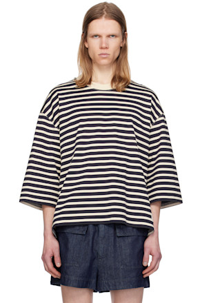 Navy & Off-White Loose Striped T-shirt