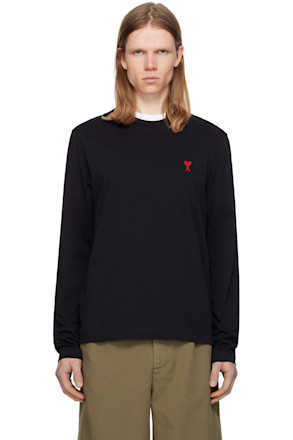 Black Cotton Ami de Coeur Long Sleeves T-shirt