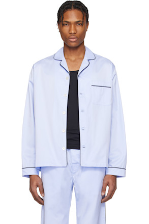 Blue Sateen Long-Sleeved Pyjama Shirt