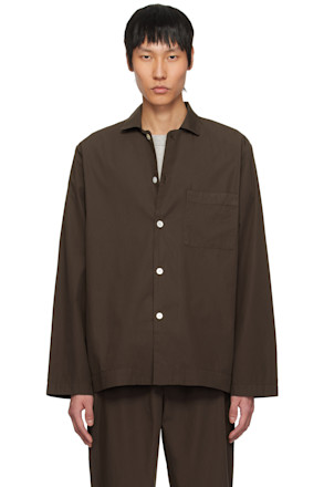 Brown Poplin Long-Sleeved Pyjama Shirt