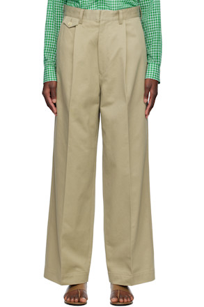 Khaki Washed Finx Chino One-Tuck Trousers