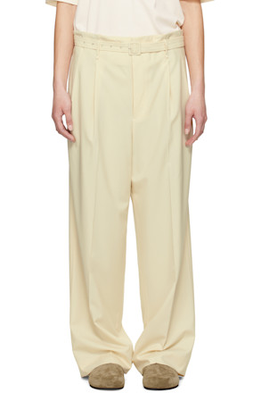 Beige Super Fine Tropical Wool Two-Tuck Trousers