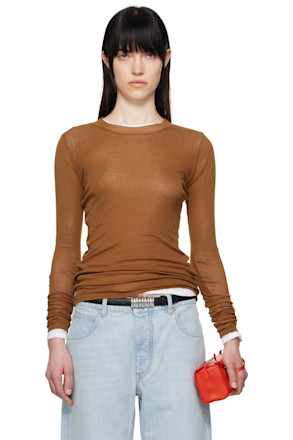 Brown Super High Gauge Sheer Long Sleeve T-shirt
