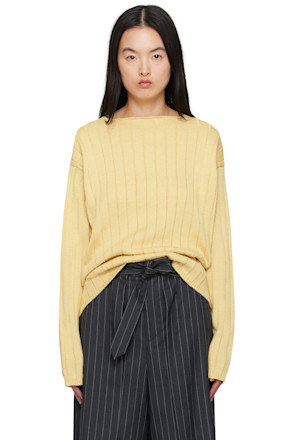 Yellow Flat Cord Yarn Boat Neck Sweater