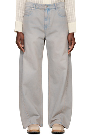 Beige Twisted Side Seam Denim Jeans