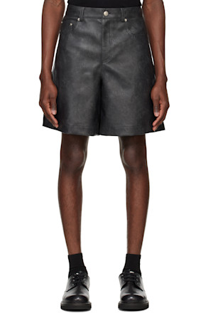 Black Lined Faux-Leather Shorts