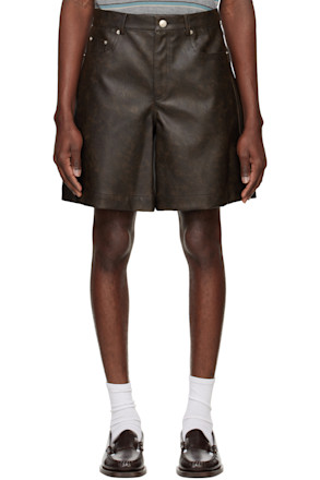 Brown Lined Faux-Leather Shorts