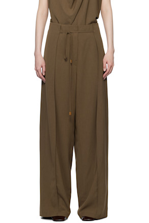 Brown Waist String Side Panel Trousers