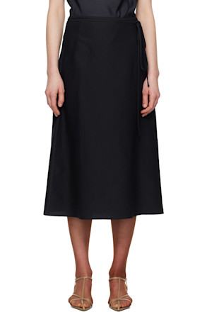 Navy Crinkled Fluid Midi Skirt