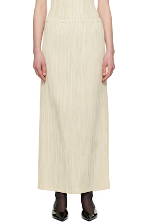 Beige Freya Pleats Midi Skirt