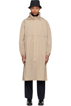 Beige Hooded Paneled Coat