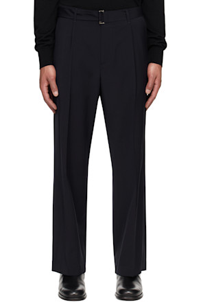 Navy Wool Belted Trousers