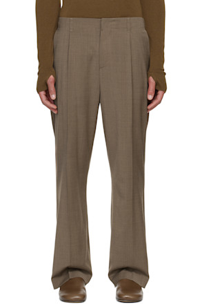 Beige Wool Belted Trousers