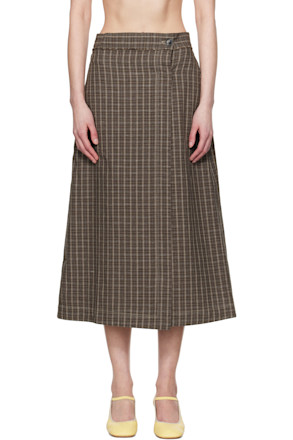 Brown Classic Wrap Midi Skirt