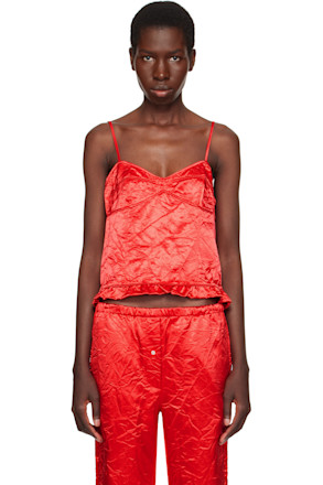 Red Creased Satin Slip Camisole