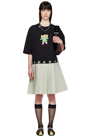 Black & Green Saltos Kilt Midi Dress
