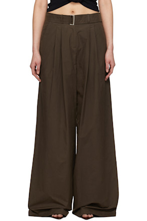 Brown Belted Relaxed Cotton Trousers