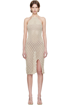 SSENSE Exclusive Beige High Halter Neck Midi Dress