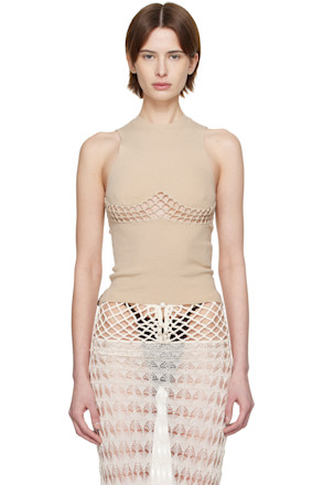 Beige Curved Accent Tank Top