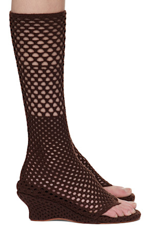 Brown Short Cable Knitted Heeled Sandals